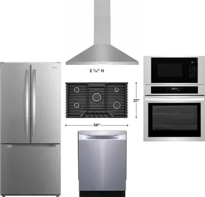 5 Piece Package Includes Refrigerator, Cooktop, Wall Oven, Hood And Dishwasher
