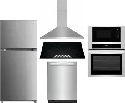 5 Piece Package Includes Refrigerator, Cooktop, Wall Oven, Hood And Dishwasher