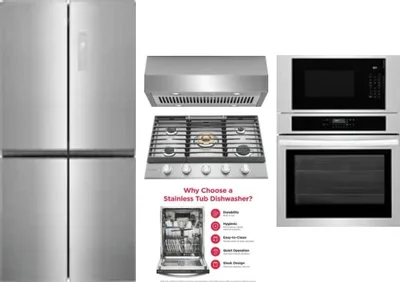 5 Piece Package Includes Refrigerator, Cooktop, Wall Oven, Hood And Dishwasher