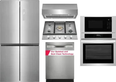 5 Piece Package Includes Refrigerator, Cooktop, Wall Oven, Hood And Dishwasher