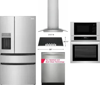 5 Piece Package Includes Refrigerator, Cooktop, Wall Oven, Hood And Dishwasher