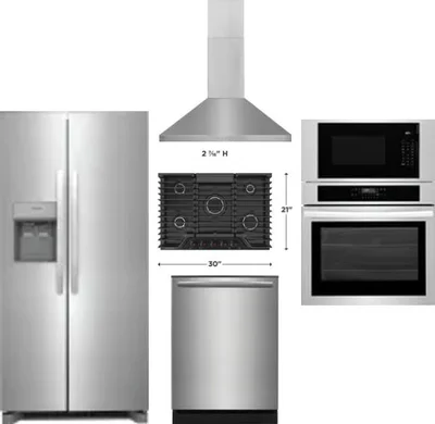 5 Piece Package Includes Refrigerator, Cooktop, Wall Oven, Hood And Dishwasher
