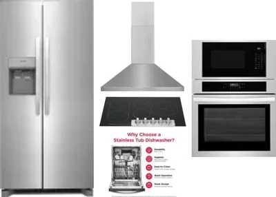 5 Piece Package Includes Refrigerator, Cooktop, Wall Oven, Hood And Dishwasher