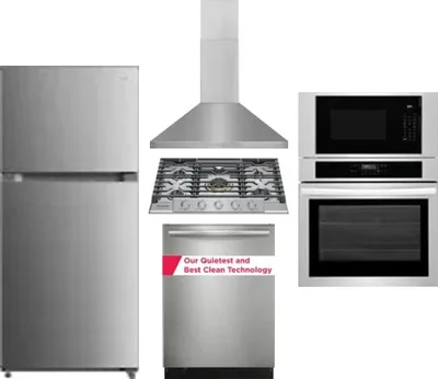 5 Piece Package Includes Refrigerator, Cooktop, Wall Oven, Hood And Dishwasher