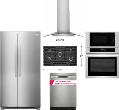5 Piece Package Includes Refrigerator, Cooktop, Wall Oven, Hood And Dishwasher