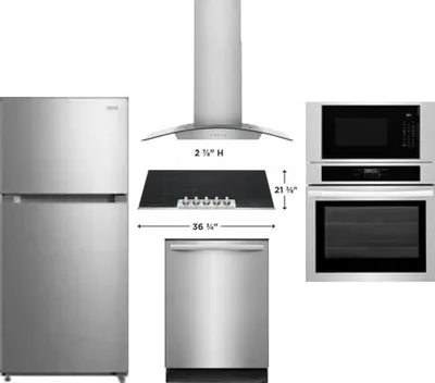 5 Piece Package Includes Refrigerator, Cooktop, Wall Oven, Hood And Dishwasher