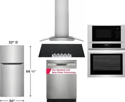 5 Piece Package Includes Refrigerator, Cooktop, Wall Oven, Hood And Dishwasher