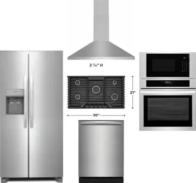 5 Piece Package Includes Refrigerator, Cooktop, Wall Oven, Hood And Dishwasher