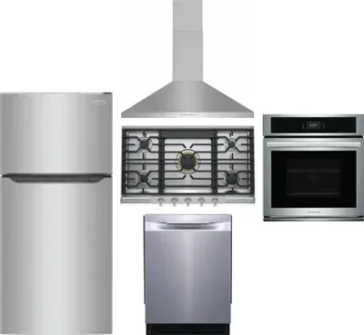 5 Piece Package Includes Refrigerator, Cooktop, Wall Oven, Hood And Dishwasher