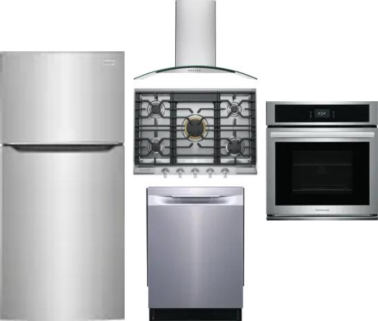 5 Piece Package Includes Refrigerator, Cooktop, Wall Oven, Hood And Dishwasher