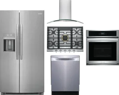 5 Piece Package Includes Refrigerator, Cooktop, Wall Oven, Hood And Dishwasher