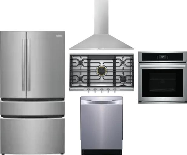 5 Piece Package Includes Refrigerator, Cooktop, Wall Oven, Hood And Dishwasher