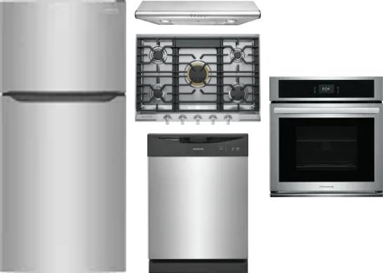 5 Piece Package Includes Refrigerator, Cooktop, Wall Oven, Hood And Dishwasher