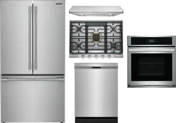 5 Piece Package Includes Refrigerator, Cooktop, Wall Oven, Hood And Dishwasher