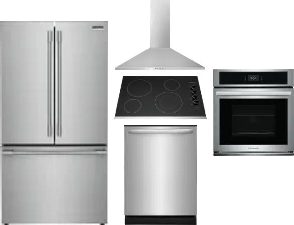 5 Piece Package Includes Refrigerator, Cooktop, Wall Oven, Hood And Dishwasher