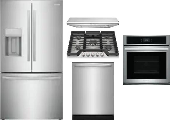 5 Piece Package Includes Refrigerator, Cooktop, Wall Oven, Hood And Dishwasher