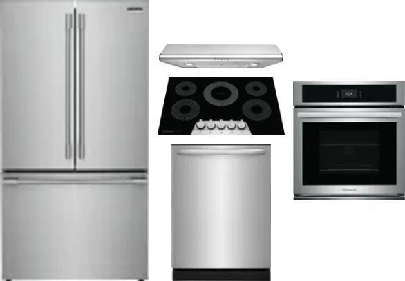 5 Piece Package Includes Refrigerator, Cooktop, Wall Oven, Hood And Dishwasher