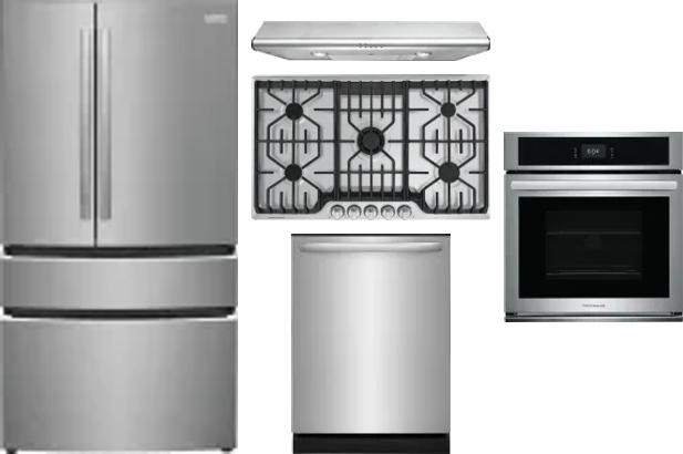 5 Piece Package Includes Refrigerator, Cooktop, Wall Oven, Hood And Dishwasher
