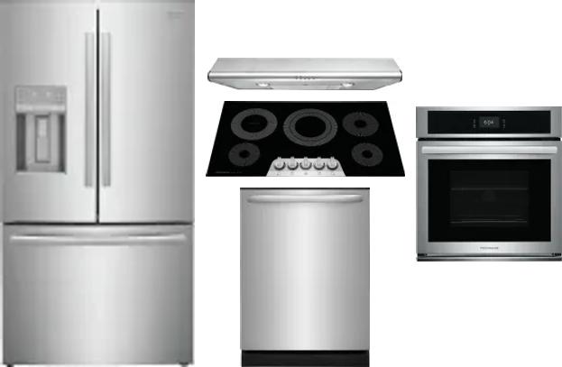 5 Piece Package Includes Refrigerator, Cooktop, Wall Oven, Hood And Dishwasher