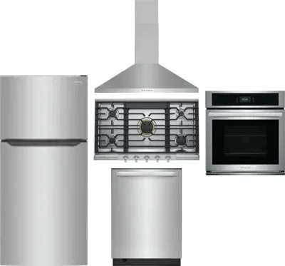 5 Piece Package Includes Refrigerator, Cooktop, Wall Oven, Hood And Dishwasher