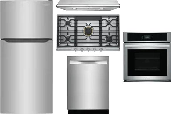 5 Piece Package Includes Refrigerator, Cooktop, Wall Oven, Hood And Dishwasher