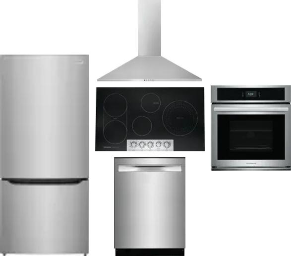 5 Piece Package Includes Refrigerator, Cooktop, Wall Oven, Hood And Dishwasher