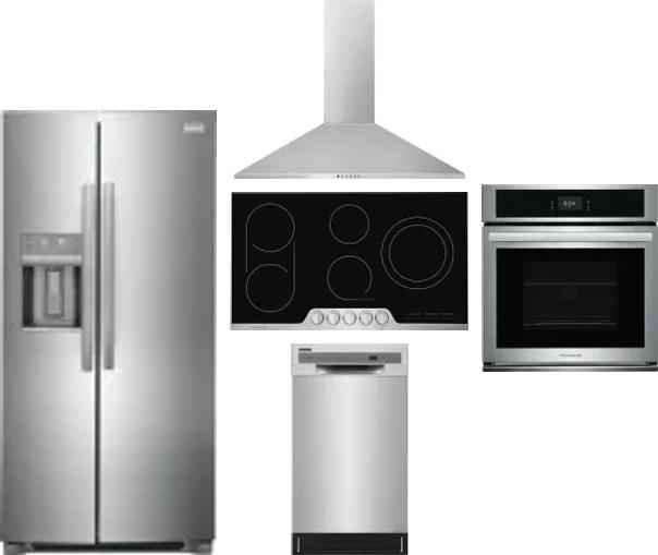 5 Piece Package Includes Refrigerator, Cooktop, Wall Oven, Hood And Dishwasher