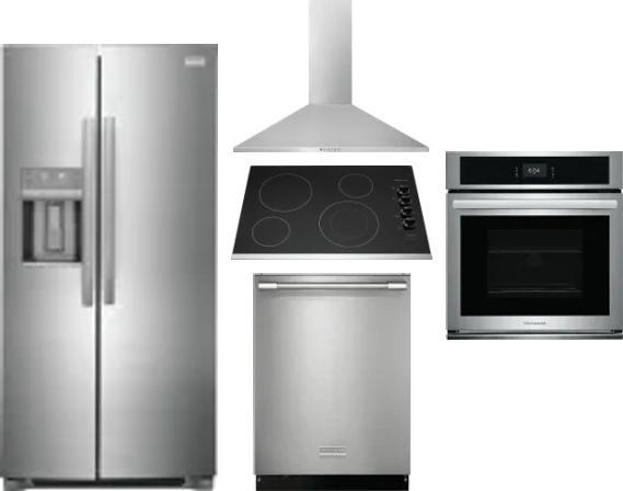 5 Piece Package Includes Refrigerator, Cooktop, Wall Oven, Hood And Dishwasher