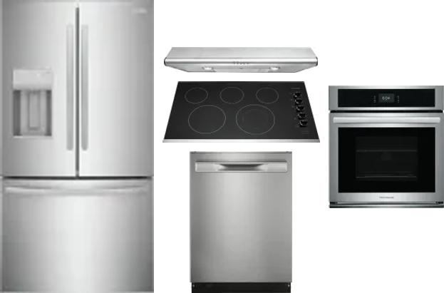 5 Piece Package Includes Refrigerator, Cooktop, Wall Oven, Hood And Dishwasher