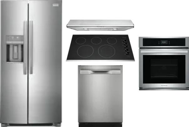 5 Piece Package Includes Refrigerator, Cooktop, Wall Oven, Hood And Dishwasher