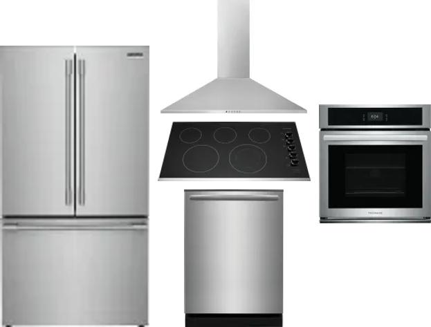 5 Piece Package Includes Refrigerator, Cooktop, Wall Oven, Hood And Dishwasher