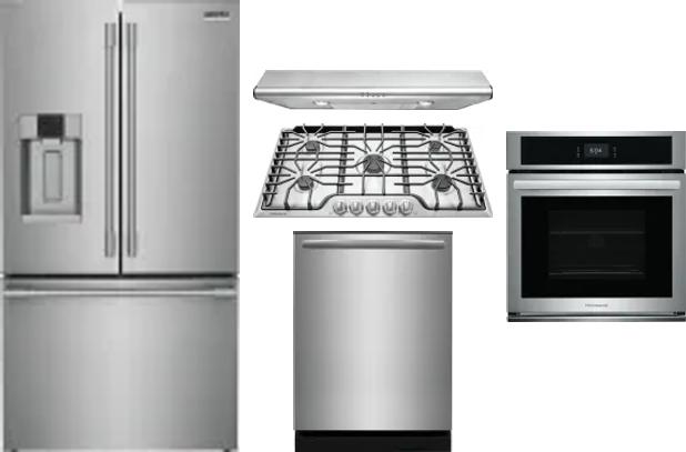 5 Piece Package Includes Refrigerator, Cooktop, Wall Oven, Hood And Dishwasher