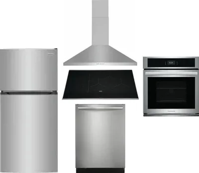 5 Piece Package Includes Refrigerator, Cooktop, Wall Oven, Hood And Dishwasher