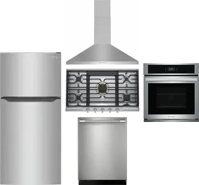 5 Piece Package Includes Refrigerator, Cooktop, Wall Oven, Hood And Dishwasher