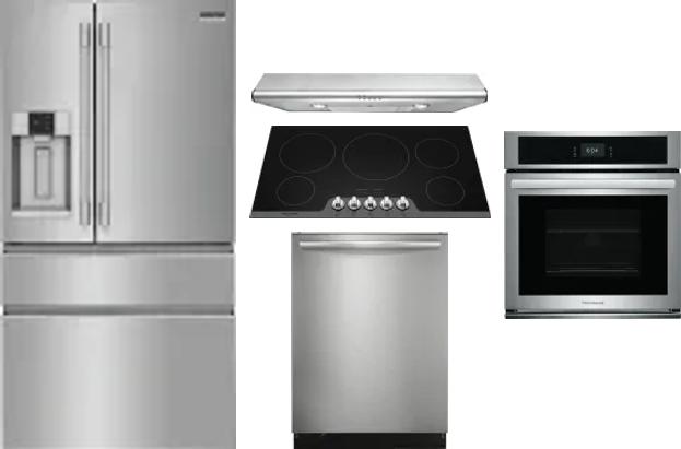 5 Piece Package Includes Refrigerator, Cooktop, Wall Oven, Hood And Dishwasher