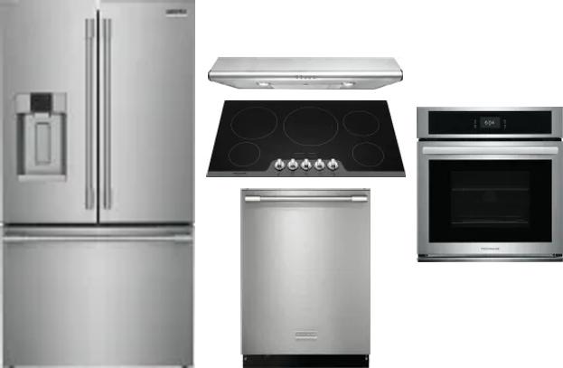 5 Piece Package Includes Refrigerator, Cooktop, Wall Oven, Hood And Dishwasher