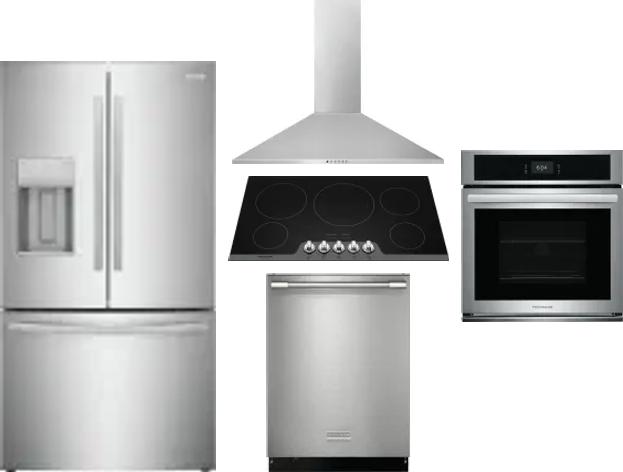 5 Piece Package Includes Refrigerator, Cooktop, Wall Oven, Hood And Dishwasher