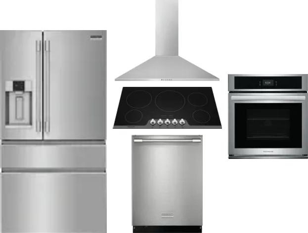 5 Piece Package Includes Refrigerator, Cooktop, Wall Oven, Hood And Dishwasher
