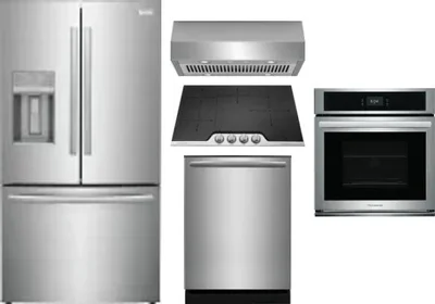 5 Piece Package Includes Refrigerator, Cooktop, Wall Oven, Hood And Dishwasher