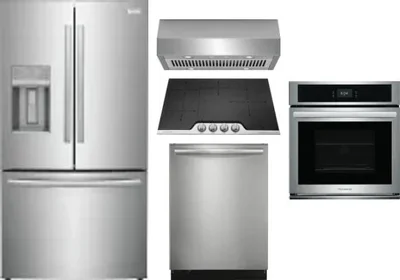 5 Piece Package Includes Refrigerator, Cooktop, Wall Oven, Hood And Dishwasher