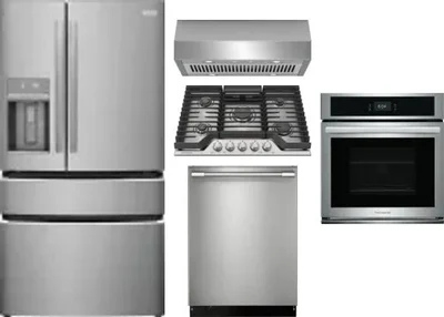 5 Piece Package Includes Refrigerator, Cooktop, Wall Oven, Hood And Dishwasher