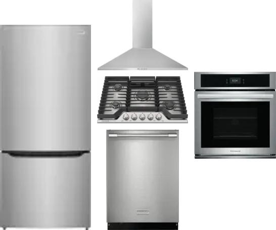 5 Piece Package Includes Refrigerator, Cooktop, Wall Oven, Hood And Dishwasher