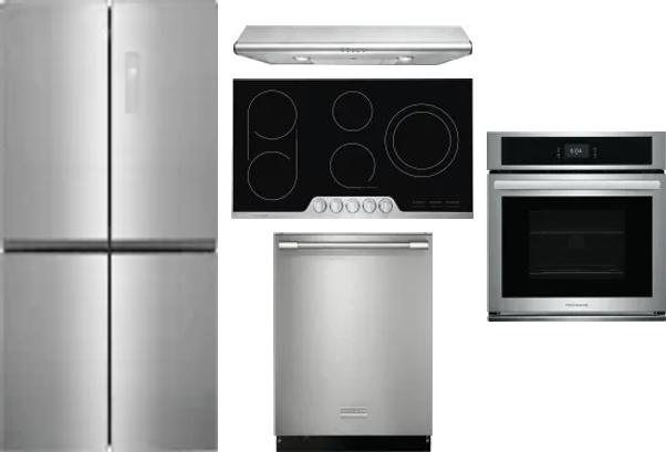 5 Piece Package Includes Refrigerator, Cooktop, Wall Oven, Hood And Dishwasher
