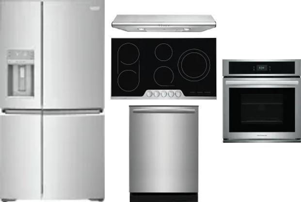 5 Piece Package Includes Refrigerator, Cooktop, Wall Oven, Hood And Dishwasher