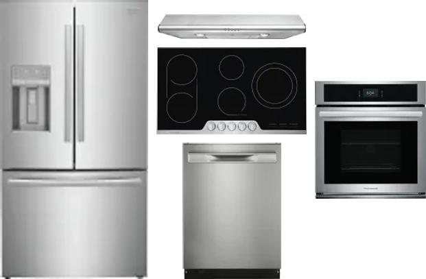 5 Piece Package Includes Refrigerator, Cooktop, Wall Oven, Hood And Dishwasher