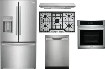 5 Piece Package Includes Refrigerator, Cooktop, Wall Oven, Hood And Dishwasher