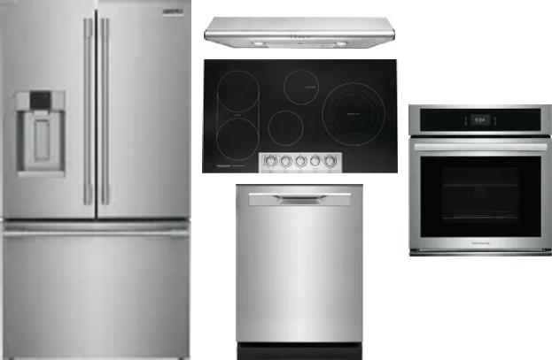 5 Piece Package Includes Refrigerator, Cooktop, Wall Oven, Hood And Dishwasher