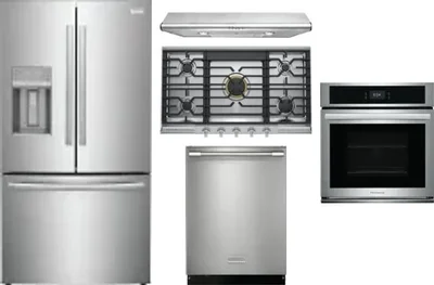 5 Piece Package Includes Refrigerator, Cooktop, Wall Oven, Hood And Dishwasher