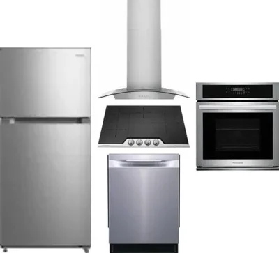 5 Piece Package Includes Refrigerator, Cooktop, Wall Oven, Hood And Dishwasher