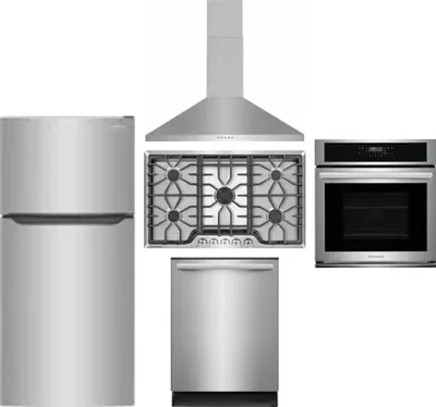 5 Piece Package Includes Refrigerator, Cooktop, Wall Oven, Hood And Dishwasher